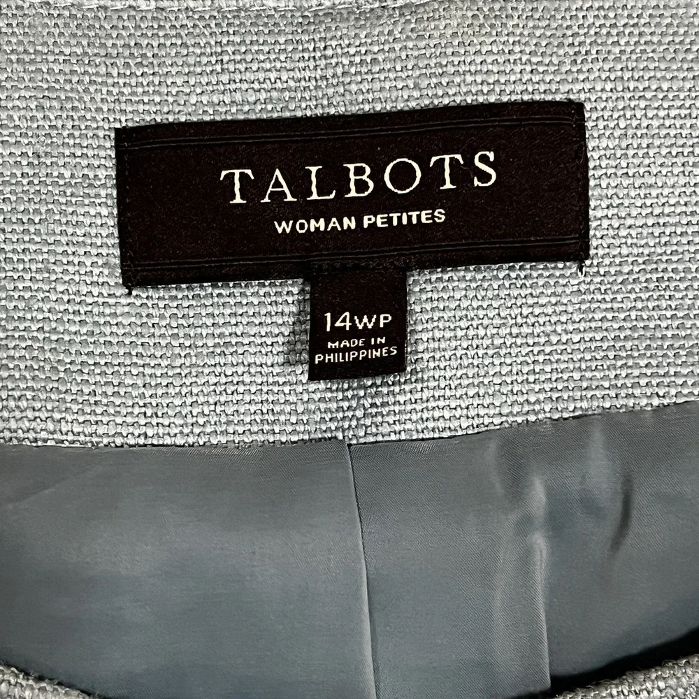 Talbots Woman Petites Blue 100% Linen Collarless Button Jacket 14WP Tailored